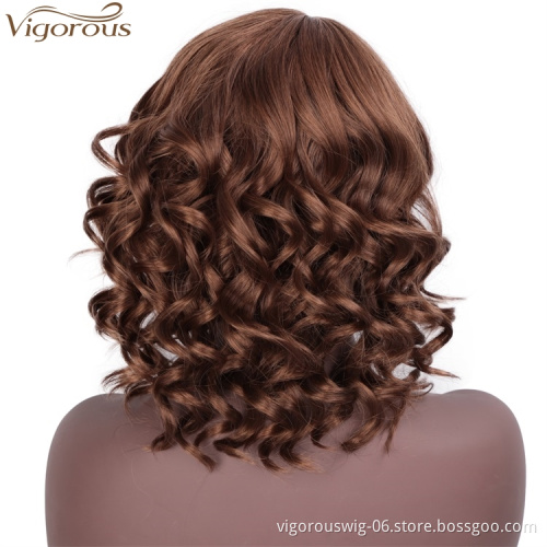 Vigorous Afro Kinky Curly Wigs For Black Women Synthetic African Fluffy Hair Light Auburn Color High Temperature Fiber